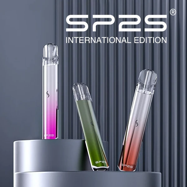 SP2S 國際版電子煙主機，展示多款漸層配色質感外觀，具備智能發光呼吸燈與 TYPE-C 快速充電功能，正品現貨供應。